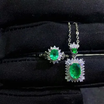 

SHILOVEM 925 sterling silver Natural Emerald rings pendants send necklace fine Jewelry wedding women new gift jctz465701agml