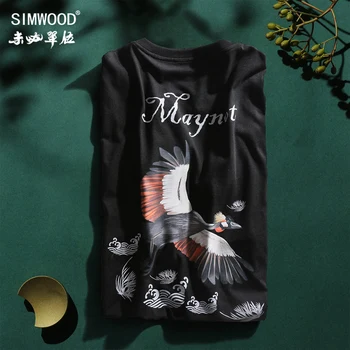 

SIMWOOD 2020 summer new Crane print t-shirt men fashion hip hop streetwear tshirt top 100% cotton tees 190275