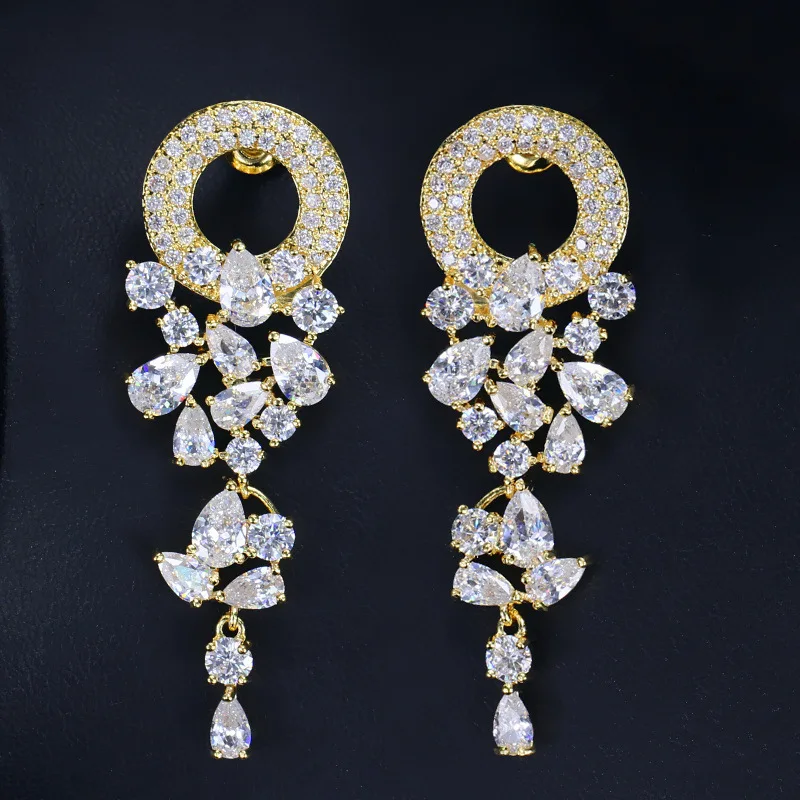 Crystal Statement Earrings Wedding Drop Earrings Women Party Hanging