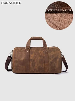 

CARANFIER Mens Suitcases Travel Bags Large Capacity Crazy Horse Shoulder Duffel Genuine Cowhide Leather Vintage Handbags Luggage