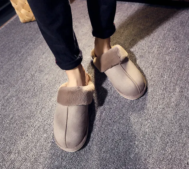 New Arrival Durable Home Slippers Unisex Micro Suede Upper Sheepskin Warm Comfortable Fur Plush Winter Slippers (2)