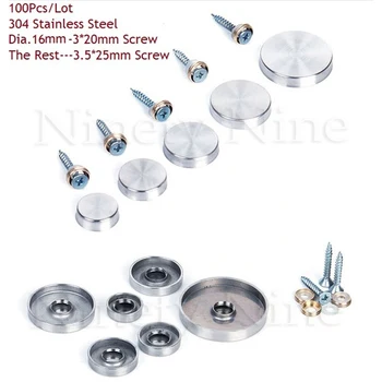 

100Pcs/Lot 304 Stainless Steel Decorative Cap Cover Mirror Screw Nail Frameless mirror wall fastener
