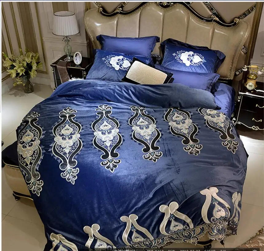 Waliicorners Luxury embroidery Bedding Sets Bedclothes Duvet/Quilt Cover AB side Bed Linen Sheet palace royal Set Queen King Size 20 QQ20190327140345