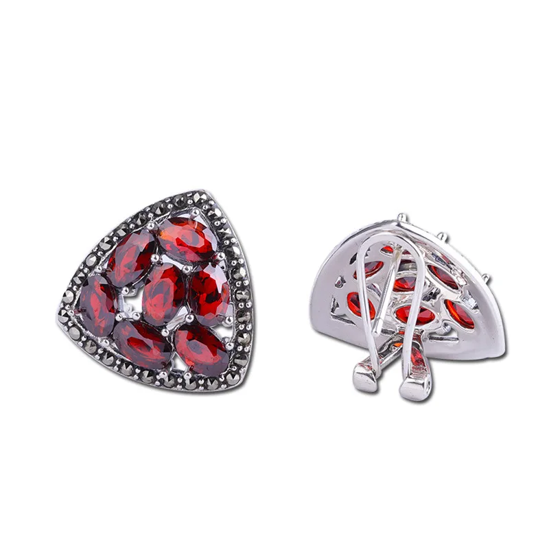 L&ampP 2019 New Handmade Real Gemstone Earrings For Lady Elegance Geometric element Garnet 925 Sterling-silver Luxury Fine Jewelry |