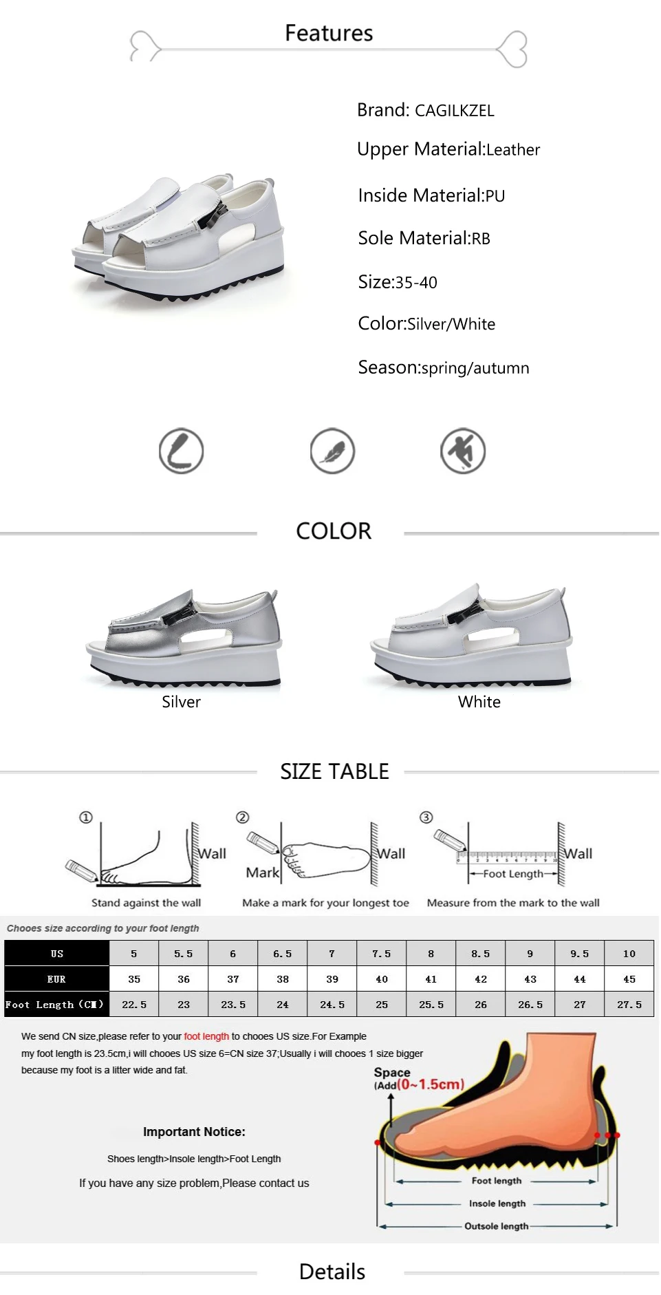 2019 Fashion Summer Women Sandals Wedges Sandals Ladies Open Toe Round Toe Zipper Silver White Platform Sandals Shoes (2)