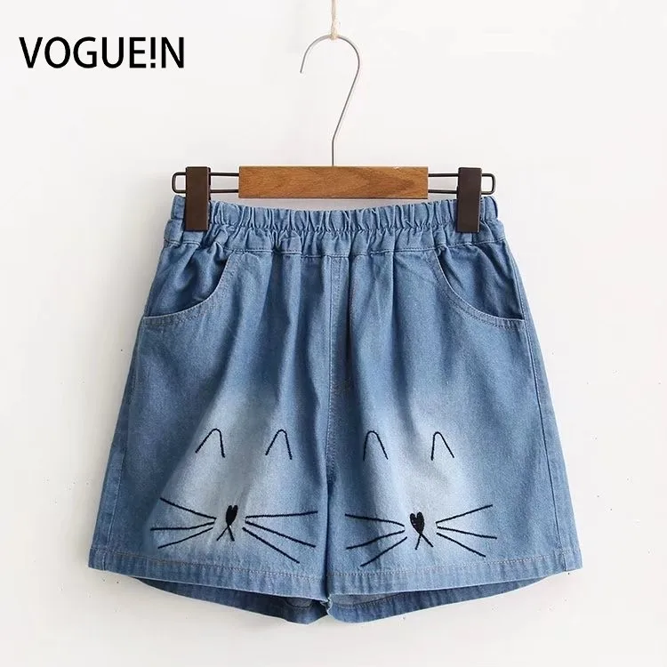 

VOGUEIN New Womens Ladies Cat Embroidered Elastic Waist Pockets Short Pants Shorts Size SML Wholesale