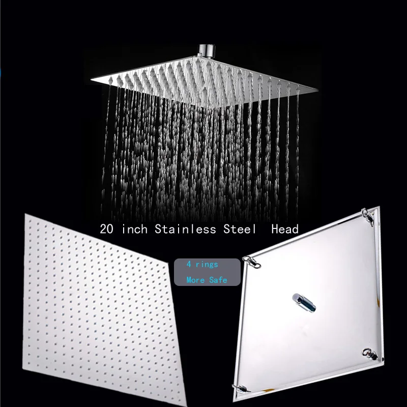Bathroom accessories 20" Chrome Shower Head Square Rainfall Ceiling Mounted Overhead Rainfall
