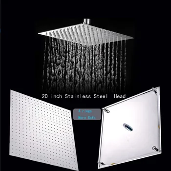 

Bathroom accessories 20" Chrome Shower Head Square Rainfall Ceiling Mounted Overhead Rainfall Water Shower Head