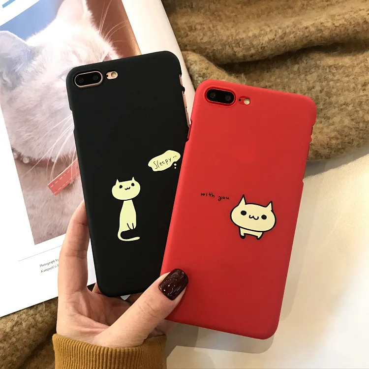 Cute Case For iPhone 6 6s 7 8 plus Phone Cases Cartoon Lovely Cat with Letter Hard Plastic Back Cover for X Fundas Coque | Мобильные