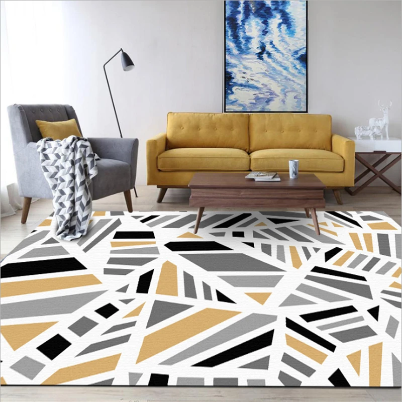 Carpets for Living Room Nordic Minimalist Geometric Beveled Gray Yellow Carpet Large Size Study Floor Mat | Дом и сад