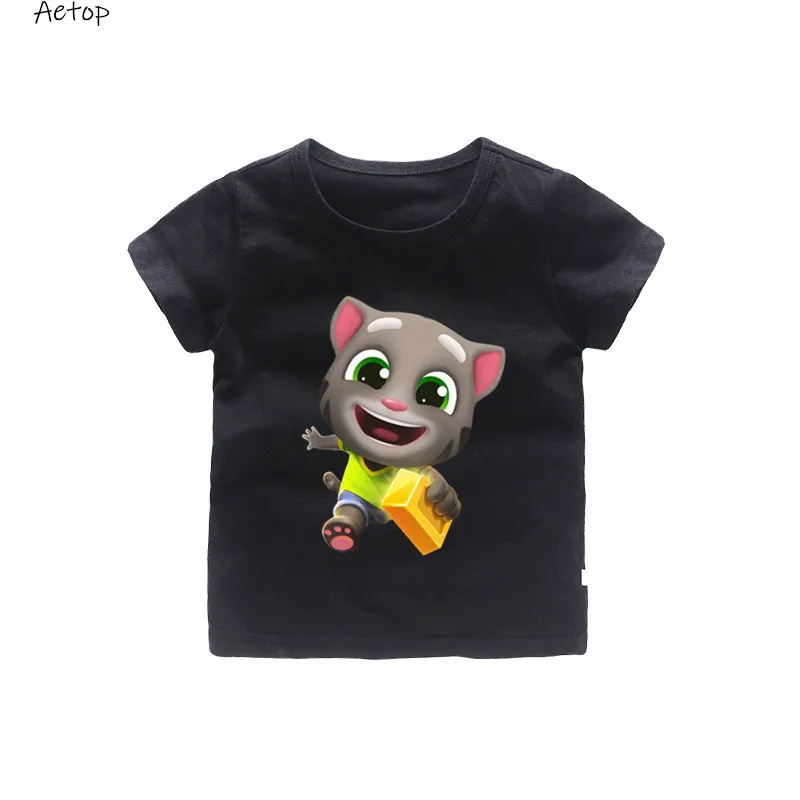 Популярные Детские любимые онлайн-игры, футболка для мальчиков с принтом «Том-кот», летняя футболка, костюмы с героями мультфильмов «Том-Кот» и «его друзья» - Цвет: black