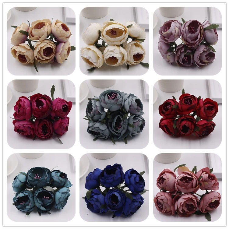 Партия 6 шт., искусственные цветы розы, винтажные бутоны для чая, букет цветов, сделай сам, Свадебный венок бутоньерка, свадебные искусственные цветы
