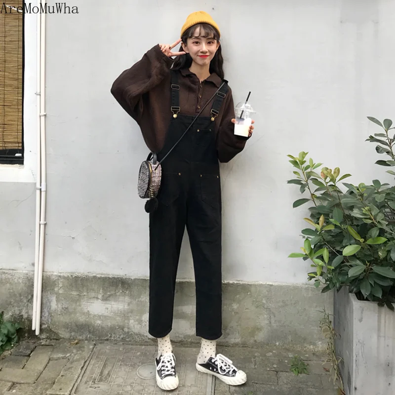 

AreMoMuWha Strap Jeans Female Korean Version of Loose Jeans Spring 2019 New Black Jeans Net Red Distressed Black Jeans QX612