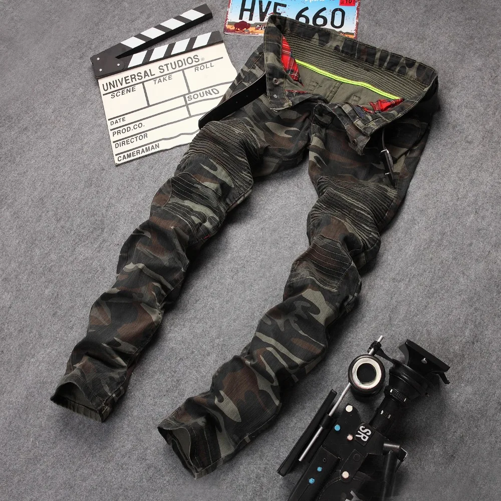 

2017 Mens Jeans Denim Biker Pants Famous Brand Camouflage Jeans Men Pensil Pants Designer Military Style Skinny Army Jeans BP001