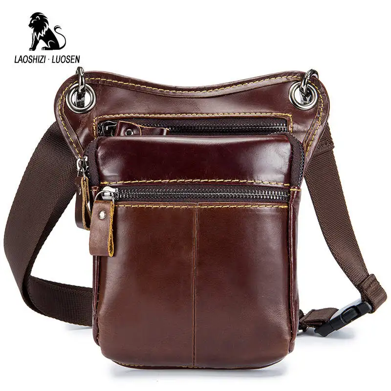 

LAOSHIZI LUOSEN 2018 Genuine Leather Leg Bag Vintage Waist Packs Bag Motorcycle Men's Travel Fanny Pack Belt Pocket Mobile Phone