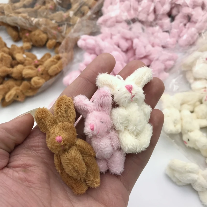 100pc/lot  3.5cm 4.5cm  Soft Mini Joint Rabbit Pendant  Bunny For Key Chain Bouquet Toy Doll DIY Ornaments Gifts