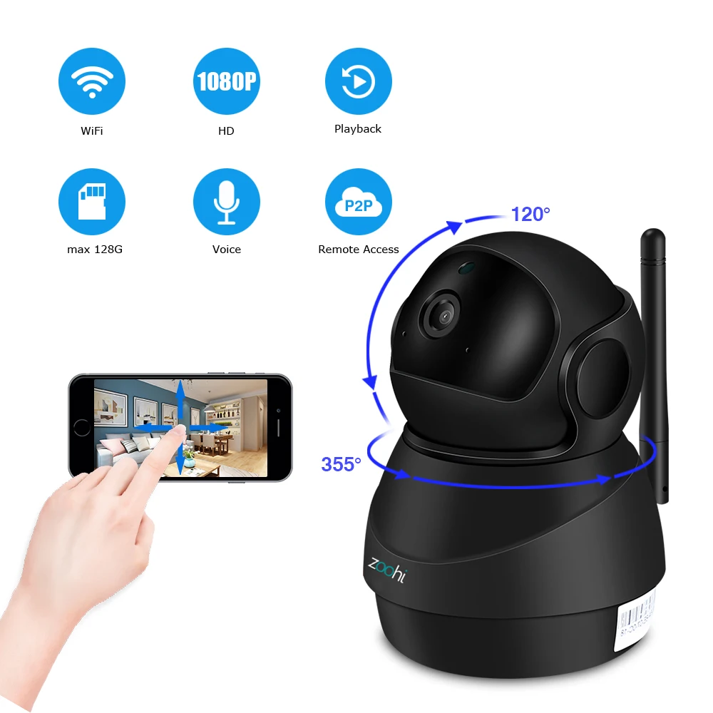 

Zoohi HD 1080P Home Security IP Camera Two Way Audio Wireless Camera 2MP Night Vision CCTV WiFi Camera Baby Monitor 360Eye S