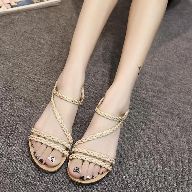 

2017Hot Sale Women Summer Weave Sandals Home Sandals Beach Flat Shoes proxy purchase Girls Female Women's Sandals Wholesale A8