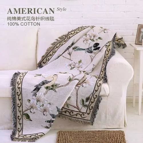 Классическое Птичье покрывало с цветами, качественное многофункциональное Хлопковое трикотажное зимнее покрывало для дивана 125x150, декоративное одеяло