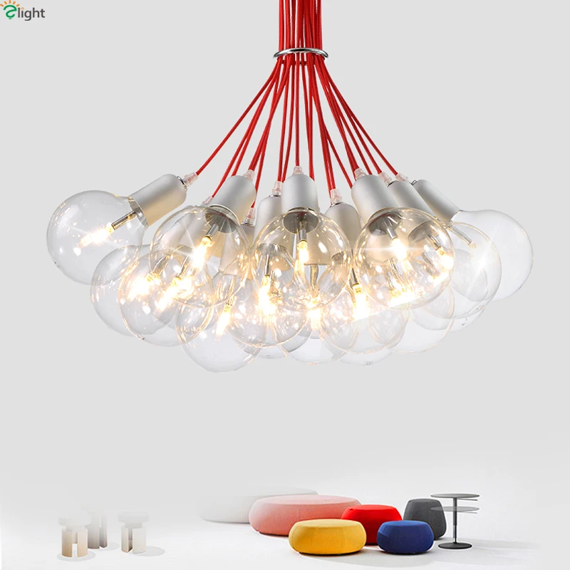 Modern Multi Bulbs Led Pendant Chandelier Lights Red Cord Dining Room