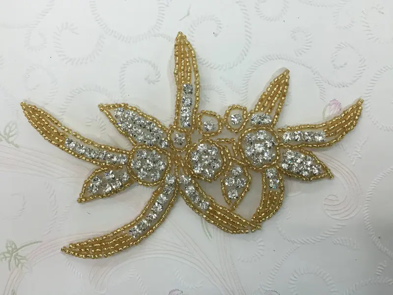 20pcs/lot crystal bridal applique in gold and crystal for wedding dress