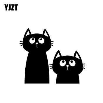 

YJZT 15.5CM*12.9CM Decal Two Cats Looking Up Animal Pet Vinyl Car Sticker Black Silver C10-02364