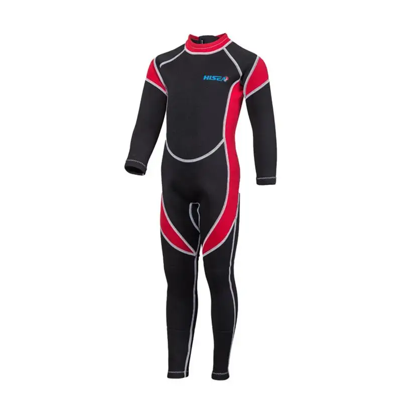 Детский Гидрокостюм для подводной охоты для мальчиков и девочек, 2,5 мм, неопреновый цельный купальный костюм, костюм для дайвинга и серфинга, для плавания, с длинными рукавами, Триатлон - Цвет: Красный
