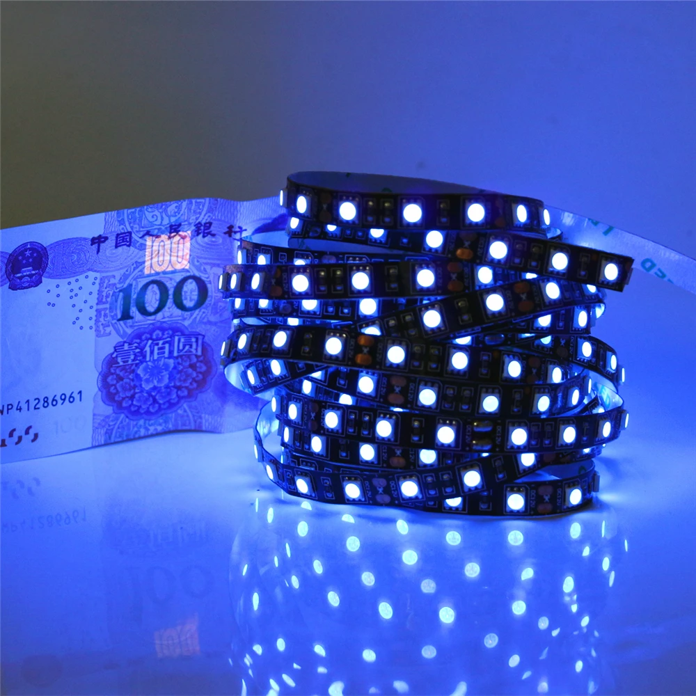 0,5-5 м 12 В ультрафиолетовый УФ светодиодный черный светильник, водонепроницаемый, не/IP65, для ночной рыбалки 395nm 60 Светодиодный s/M 5050 Белый/Черный PCB светодиодный светильник