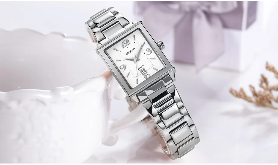 Megir бренд класса люкс простой стиль серебро повседневные часы для женщин часы сталь прямоугольник женские наручные часы для женщин relogio feminino