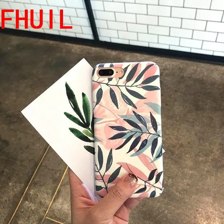 

Phone Case For iPhone 6 6s 7 8 Plus X XR XS Max Fashion Fresh leaves Pattern Retro Cases Frosted PC For iPhone X Phone Cover