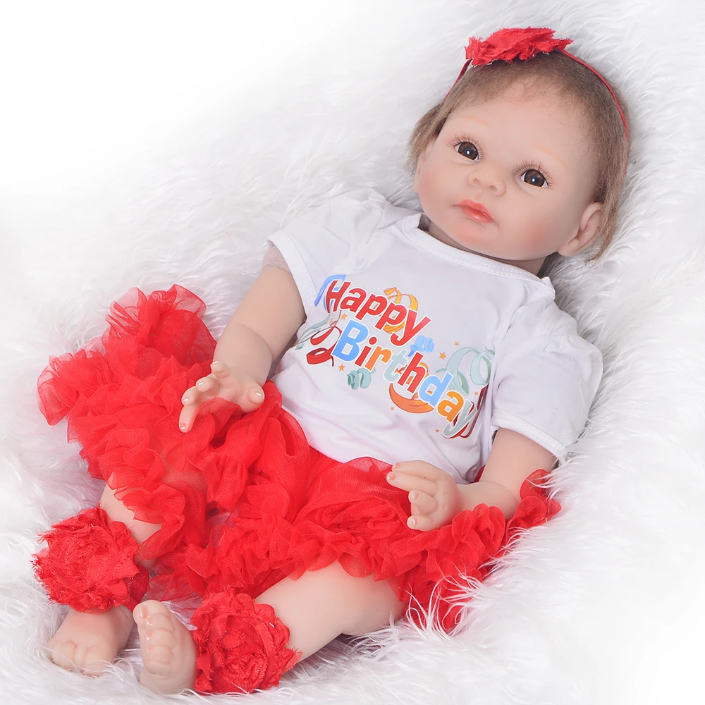 

Real Touch 55 cm Baby Reborn Toy Soft Silicone Newborn Doll For Girl 22'' lovely Reborn Baby Doll Cloth Body Kids Birthday Gifts