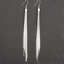 Модные корейские Драгоценности Горячая Посеребренная кисточка крюк супер длинные висячие серьги для женщин