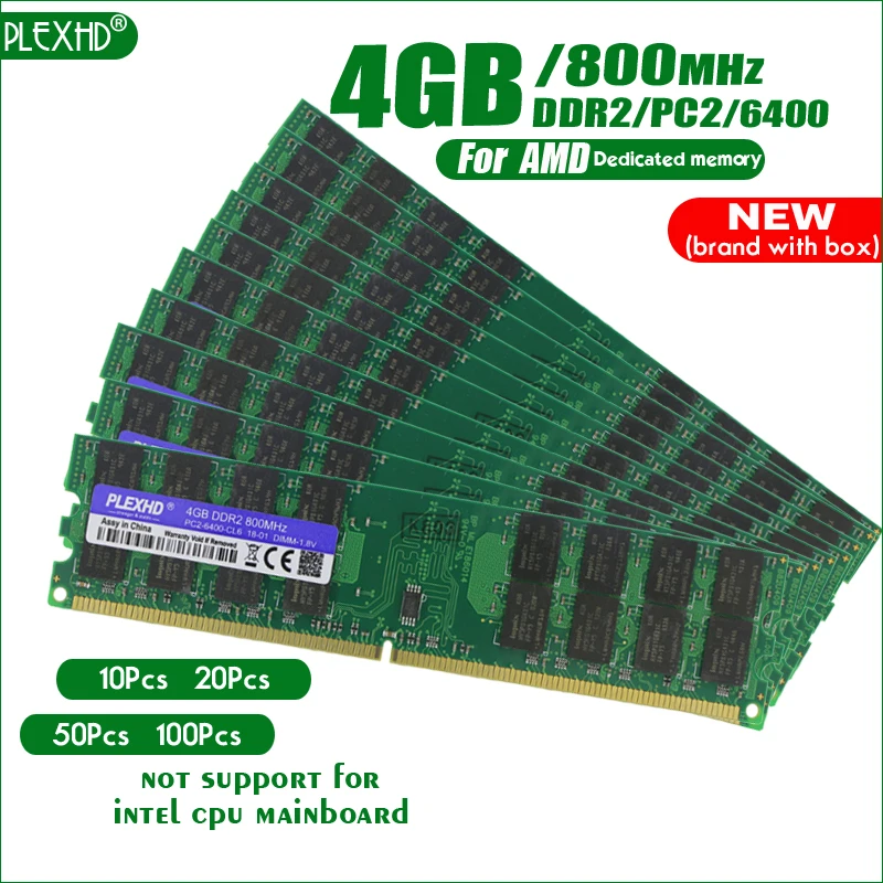 PLEXHD настольный компьютер 10 шт. Память ОЗУ DDR2 800 модуль памяти PC2 6400 4 ГБ 8 ГБ(2 шт* 4 Гб) совместимость 800 МГц для AMD