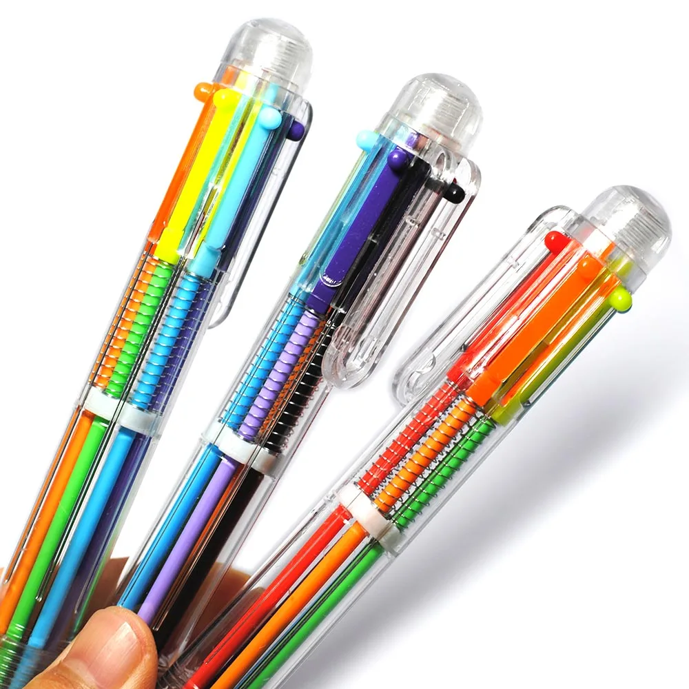 VITNAT 2Pcs Plastic Pens With Multi Color Models 6 In 1 Multi Colored Ballpoint Pen Push 