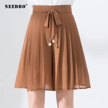 NEEDBO мини шифоновая юбка плиссированная однотонная трапециевидная Женская юбка кюлоты с высокой талией Повседневный Узкий крой, на лето Юбки Женские s WS28239