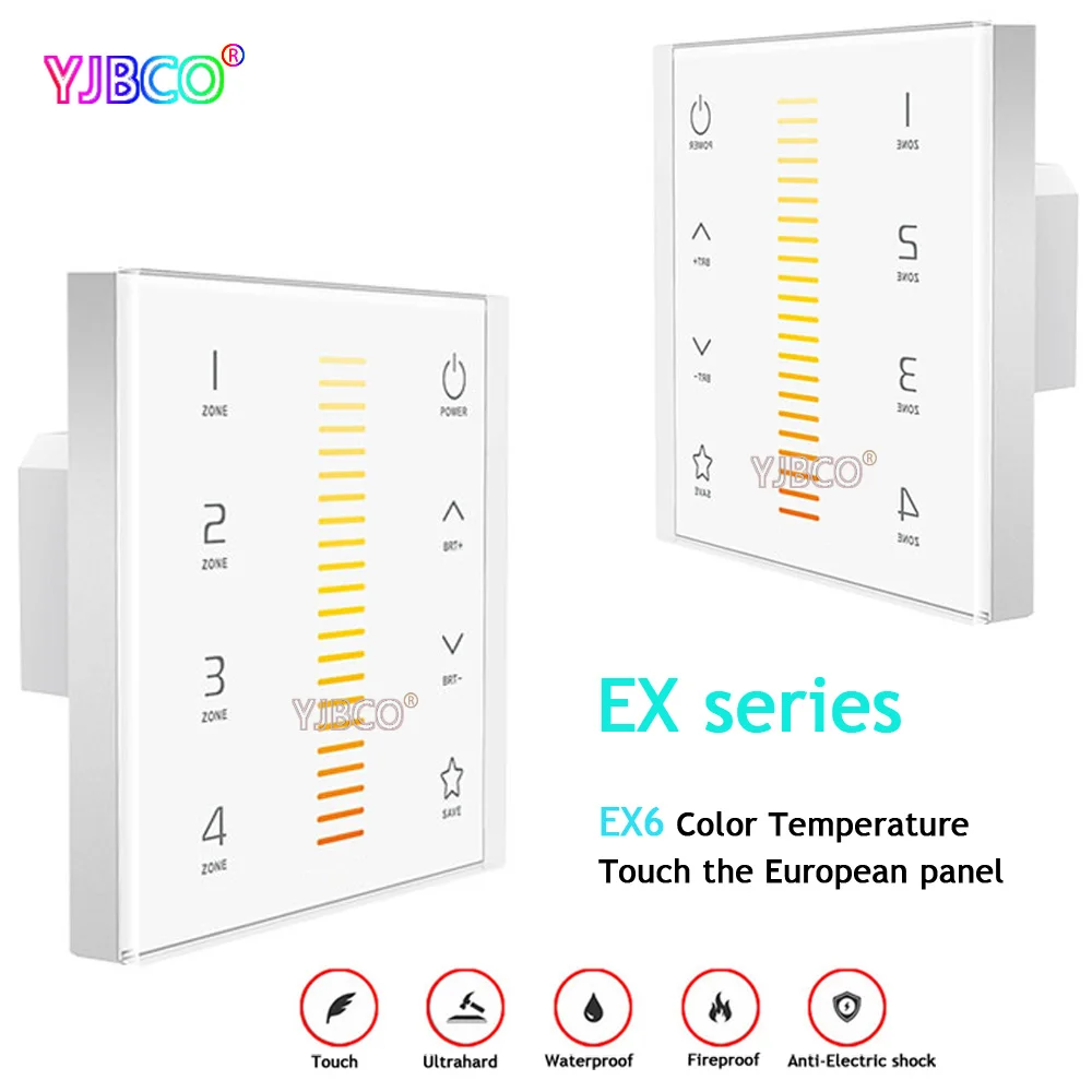 

LTECH EX6 Wall Mount Color Temperature Touch Panel controller 4 zone control led dimmer;AC100-240V input;RF 2.4G+DMX512 signal