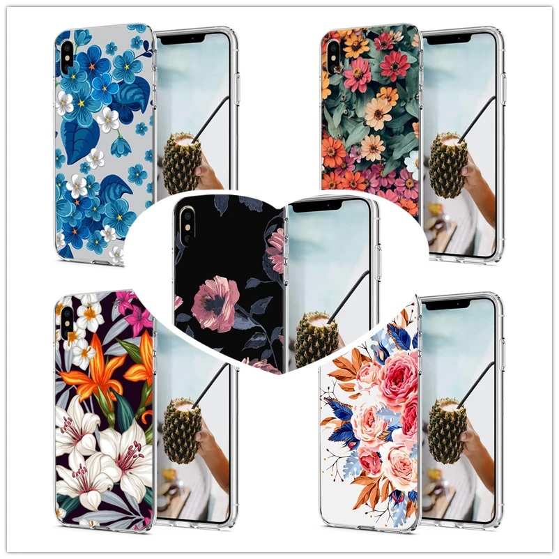 Для iPhone 7 8 Plus 6 6S 6Plus чехол мягкий TPU дизайн очаровательный цветок для X XS XR Max