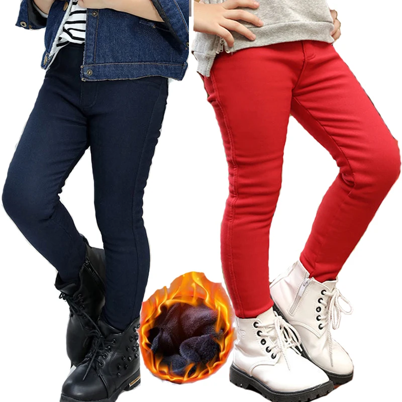 

Girl Plus velvet thickening pant 2018 Girls Winter Warm Stretch Elastic Pants Girl Skinny Pant Children Imitation jeans Trousers