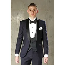 2017 Terno Masculion 3 piece Costume Homme Navy Blue Groom men Wedding Dress Suits Formal Mens suit Tuxedo jackets+Pants+Vest