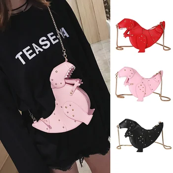 

Dinosaur Shape PU Leather Rivet Crossbody Shoulder Bag with Chain for Travel Shopping Best Sale-WT
