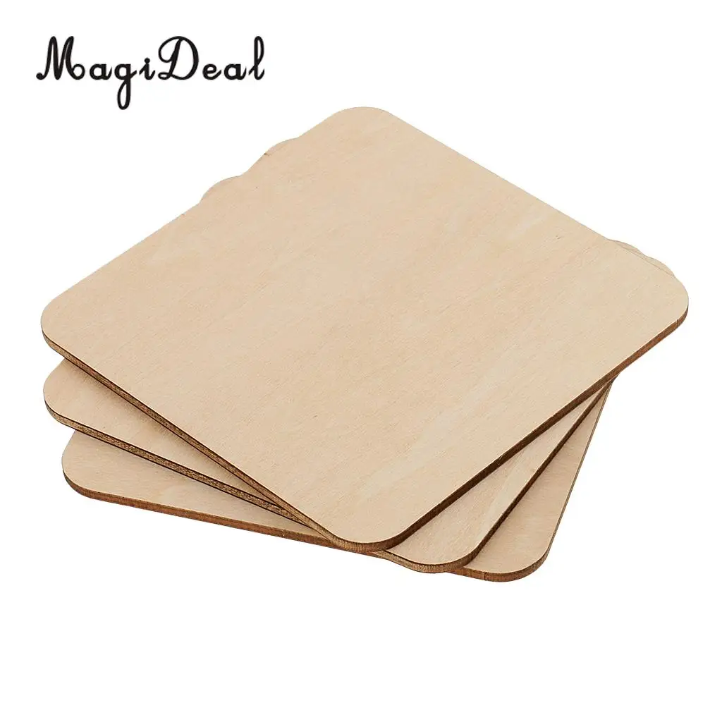 13Pieces Wooden Square Shapes Coasters Plain Wood Craft Blanks Square Plaque Sign DIY Pyrography Art Craft Woodworking Materials