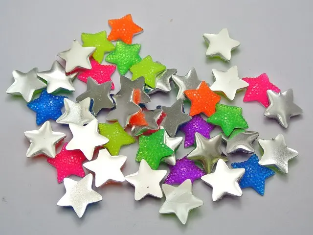 

50 Mixed Neon Color Flatback Resin Cabochon Dotted Star Rhinestone Gems 15X15mm