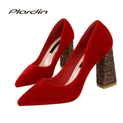 Plardin/Новая Женская обувь в сдержанном стиле, модная женская обувь из замши Вечерние обувь для вечеринки, свадьбы, шикарные женские