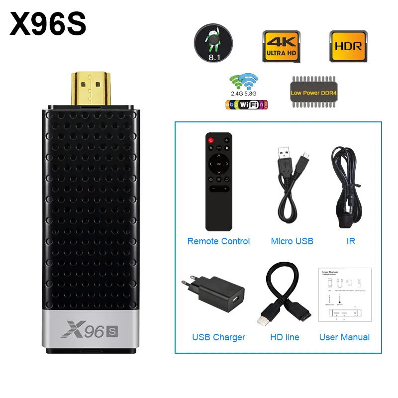 Smart 4K Android 8,1 ТВ коробка X96S Amlogic S905Y2 DDR4, 4 Гб оперативной памяти, 32 Гб встроенной памяти X 96S мини ПК ТВ палка Bluetooth 4,2 5G WIFI tv ключ Media Player