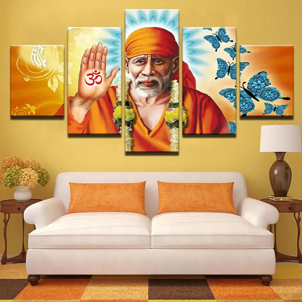 

Framed 5 pcs HD Print Sai Baba art painting canvas wall art picture for living room decor painting home decor print art /PT1310