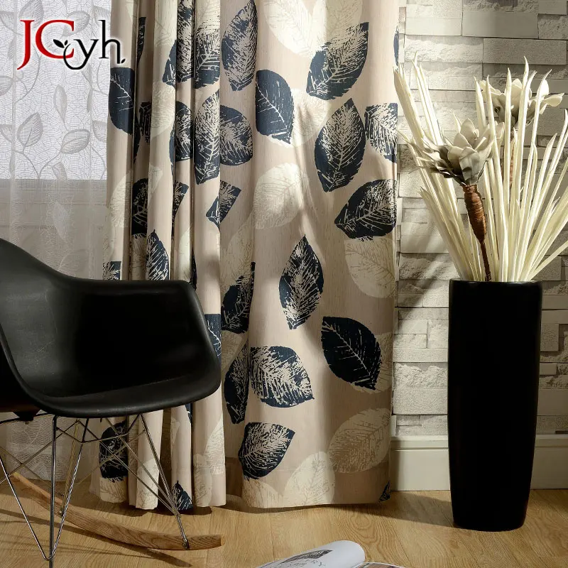 JCyh Elegant European Leaves Linen Brown Curtains For Living Room Luxury Curtains Window Treatments Cortinas Panels Shading 70% thermal curtains Curtains