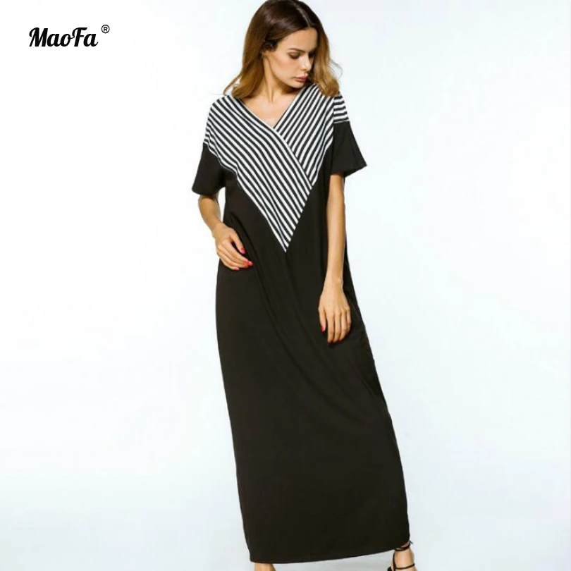 Summer Beach Long Dresses for Women V Neck Short Sleeve Beachwear Maxi ...