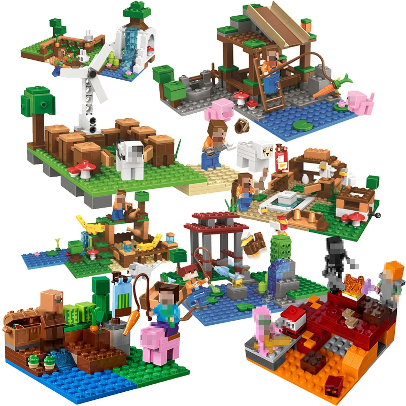 

My World Zombie Mini Minecraft Figures legoing House Farm Weapons Building Blocks Bricks Enlighten Figure Toys For Children Boy