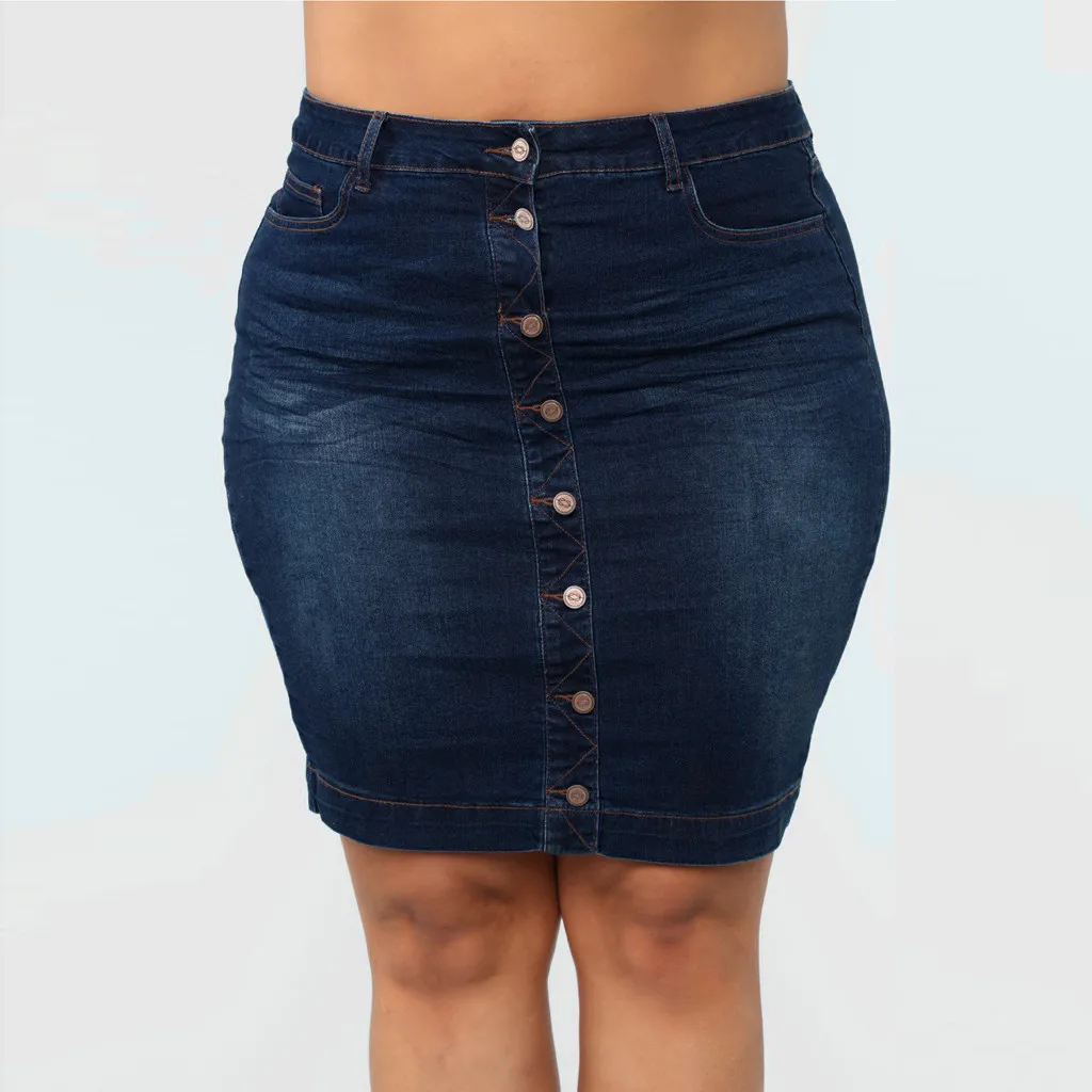 Джинсовая юбка большого размера, женская джинсовая юбка-карандаш с высокой талией, джинсовая юбка с карманами на пуговицах, Универсальная джинсовая юбка Faldas Saia d2