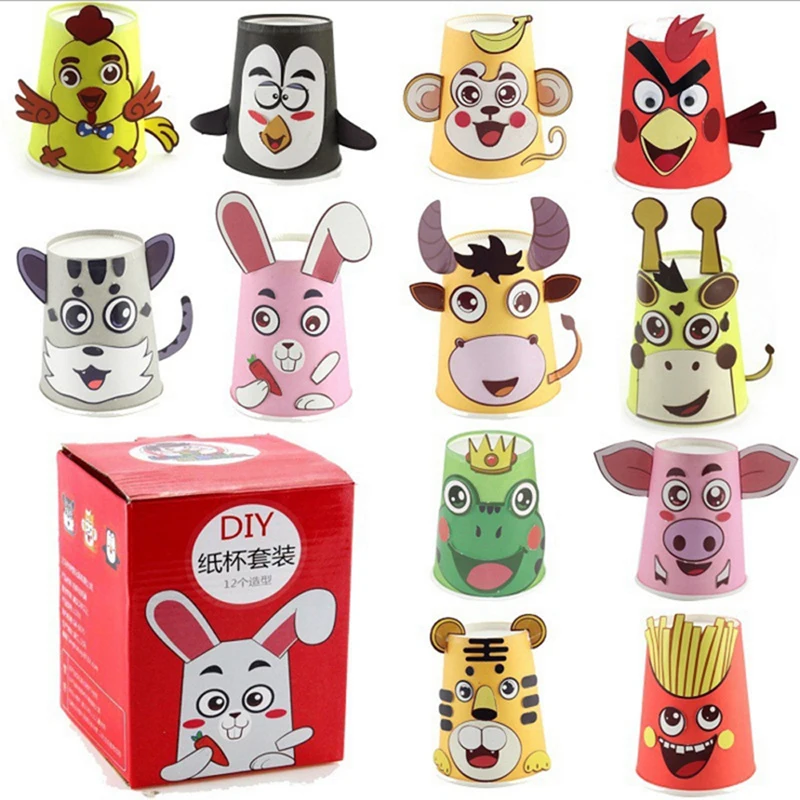 price cut  12pcs 3D DIY Handmade Paper Cups Sticker Material Kit Tool Set Kids Kindergarten School Art Craft E